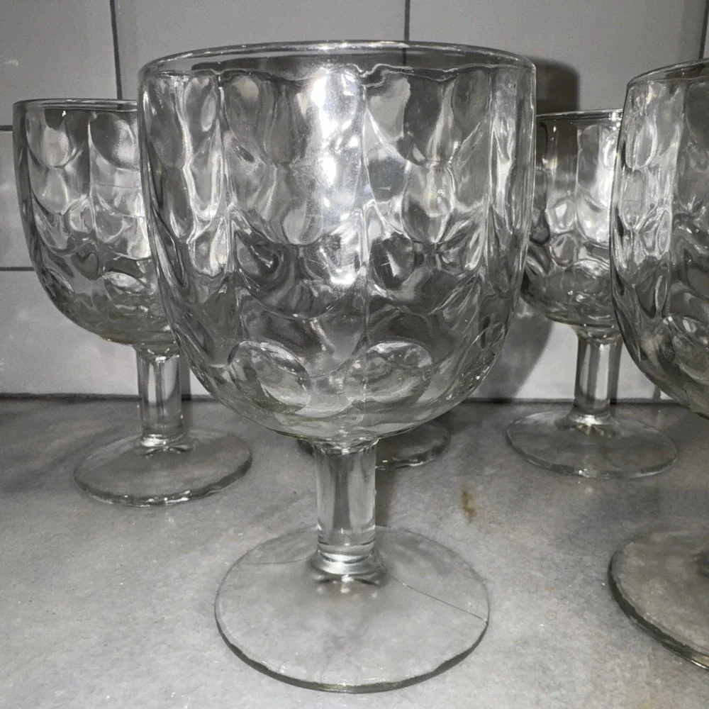 Set Of 6 VTG Bartlett Collin's THUMBPRINT/drape Optic Design GLASS GOBLET GW0001